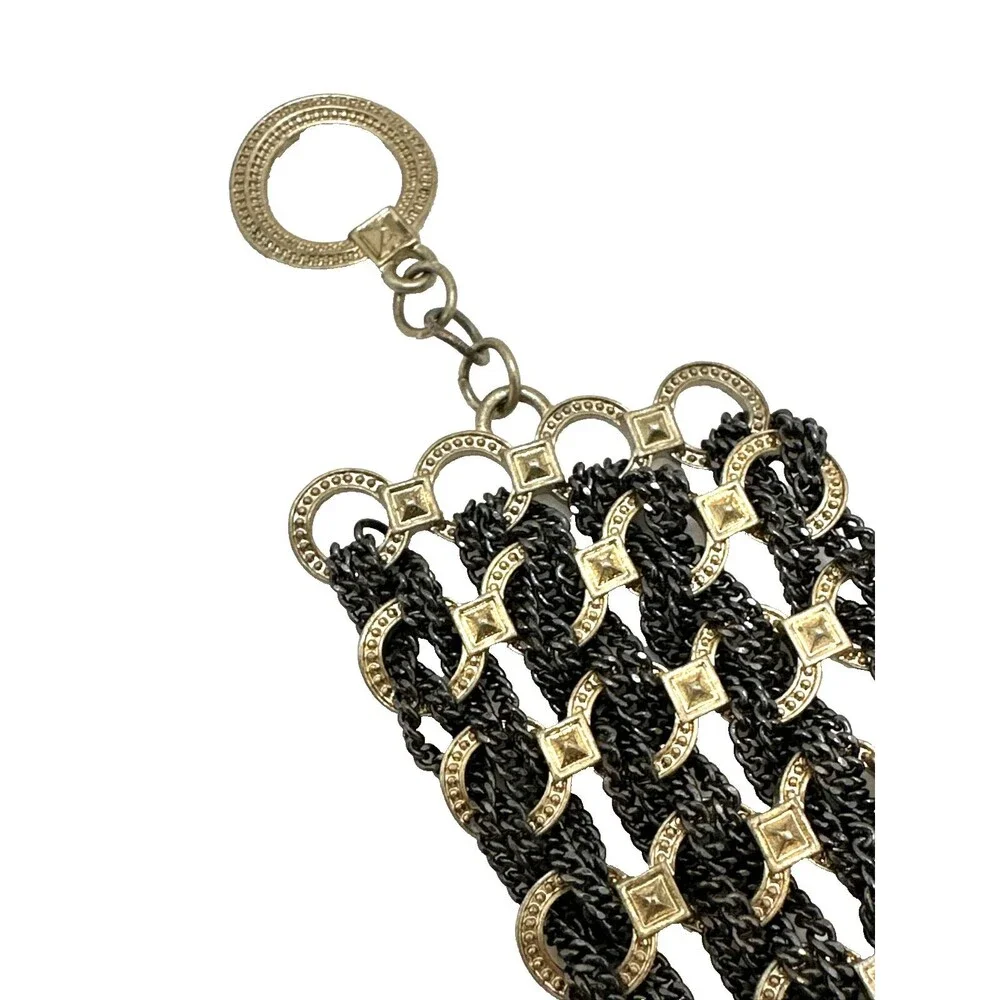 Banana Republic Chain Link Bracelet Black Woven Mesh Gold Tone Accent 7 1/4